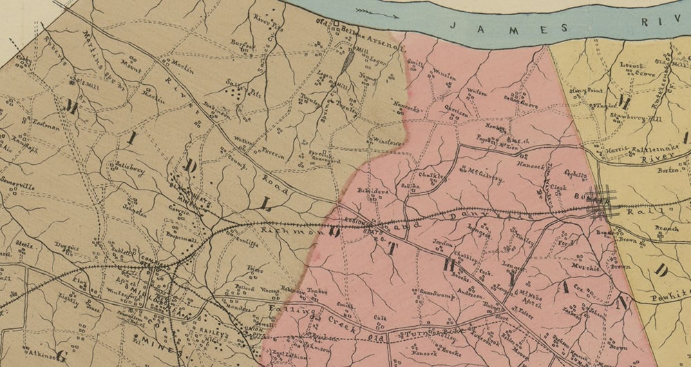 Map from 1888 of Midlothian Mines in Midlothian, VA